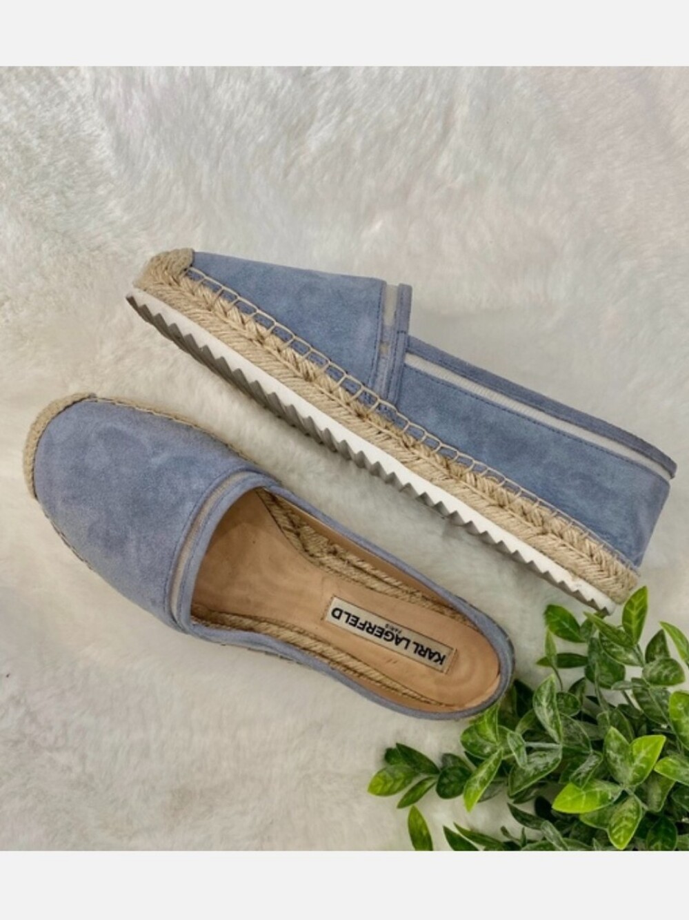 Karl Lagerfeld Light Blue Suede Espadrille Slip-Ons
